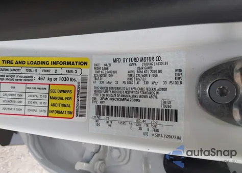 2021 Ford Bronco Sport Outer Banks z USA, uszkodzony, nr VIN 3FMCR9C63MRA28805